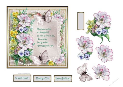 Mixed flowers and butterfly 6x6