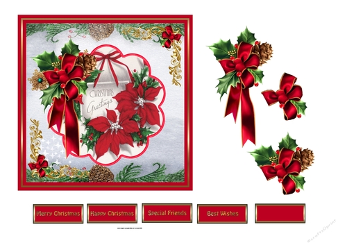 Holly and red poinsettia 6x6