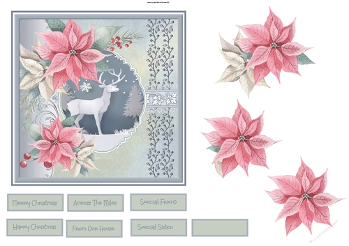 Stag and poinsettias 6x6