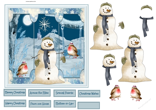 Snowman and robin 6x6 card