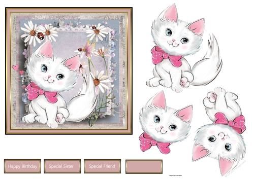 Cute kitten and ladybirds 6x6