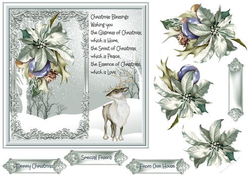 Poinsettia and deer 7x7