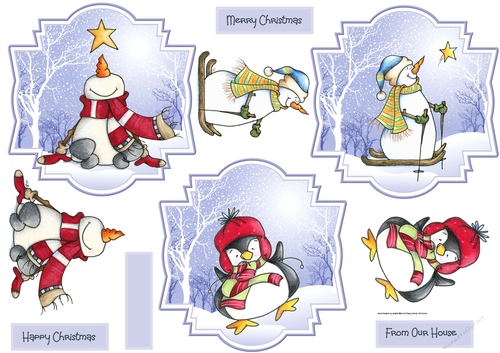 Snowman and penguin toppers