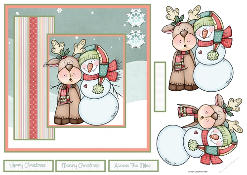 Snowman and the reindeer 7x7 card