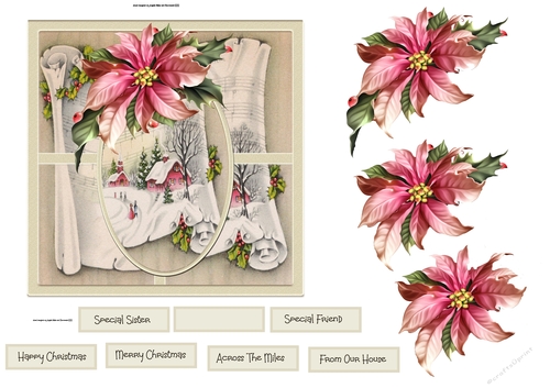 Vintage Christmas and poinsettia 6x6