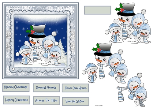 Snowman and family 6x6