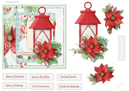 Red poinsettia and lantern 6x6