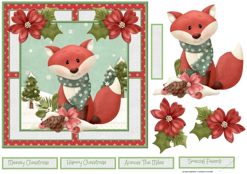 Red fox and poinsettia 7x7