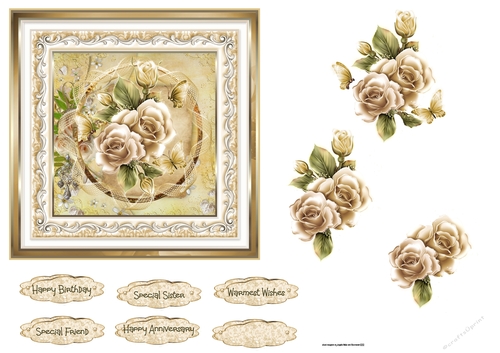Cream rose and butterfly 6x6