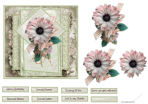 Pink vintage flower 6x6