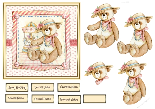 Girl teddy bear 6x6 card