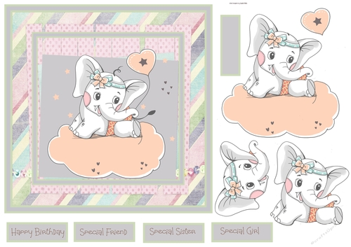 Girl elephant on a cloud 7x7