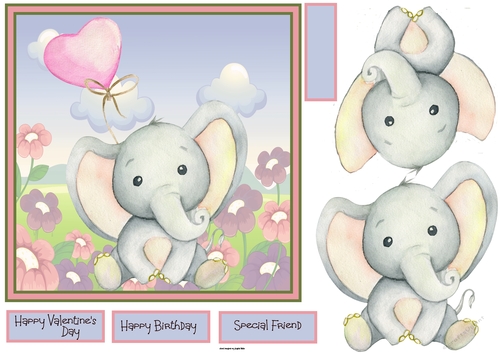 Birthday and Valentine Elephant 7x7