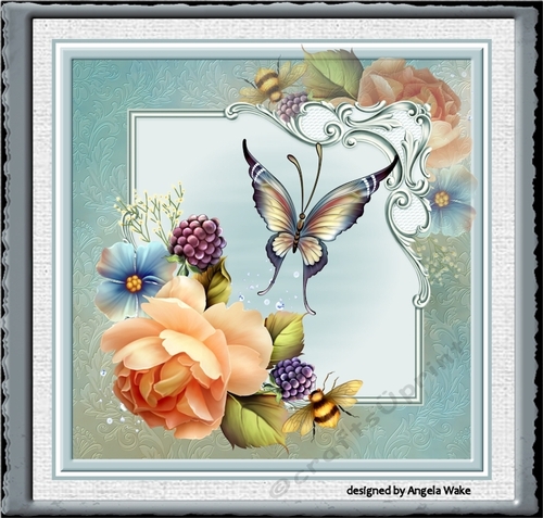 Peach rose and butterfly 7x7