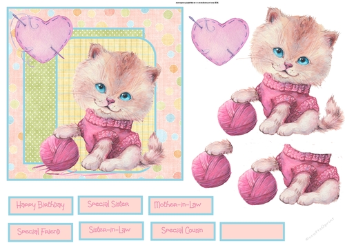 Cute kitten with a ball of wool 6x6