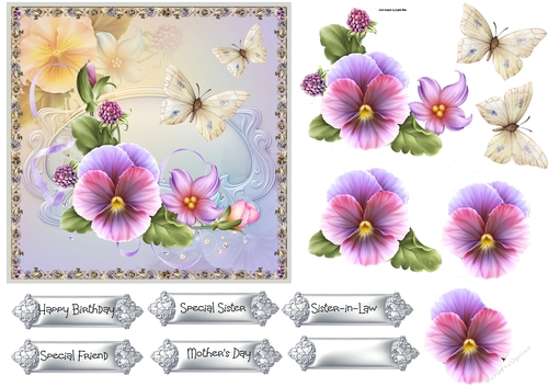 Summer pansy and butterfly 6x6