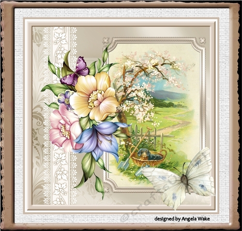 Butterfly and flowers 7x7