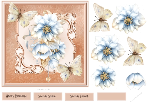 Frosted  floral and butterfly 7x7
