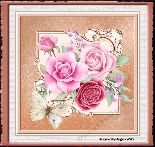 Red rose and butterfly 7x7