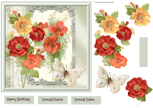 Poppies and butterfly 7x7 