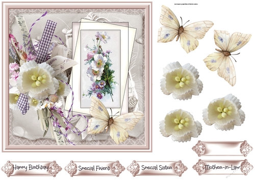 Mixed flowers and butterfly 7x7