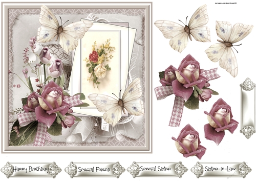 Vintage rose and butterfly 7x7