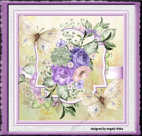 Purple flowers and butterfly 7x7