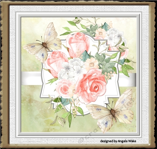 Peach rose and butterfly 7x7 