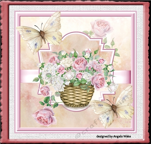 Basket of roses and butterfly 7x7