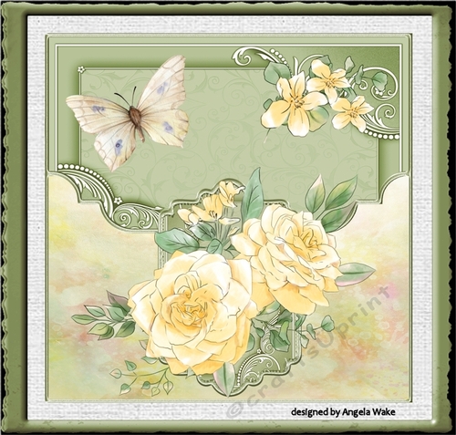 Yellow rose and butterfly 7x7