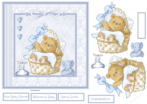 Baby teddy bear in a basket 7x7