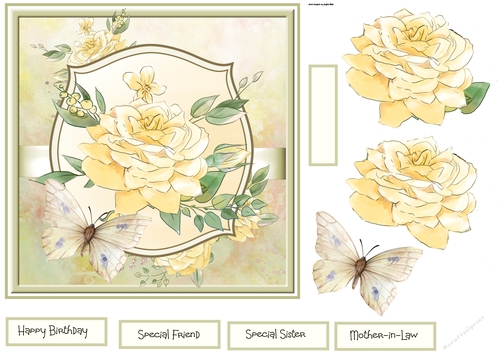 Butterfly and yellow rose 7x7