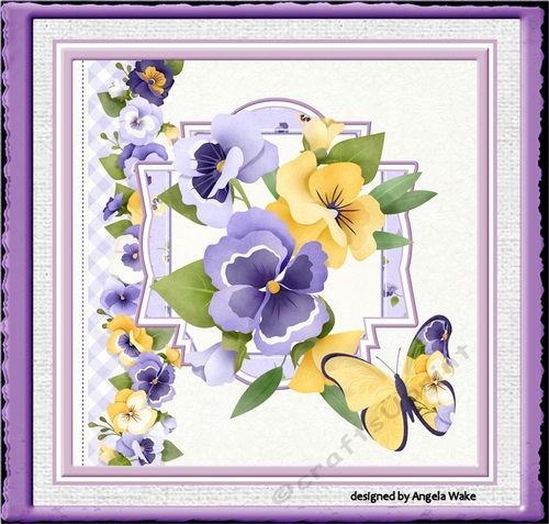 Spring pansy and butterfly 7x7
