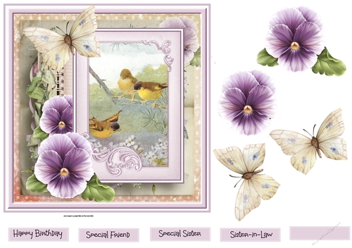 Pansy and birds 7x7