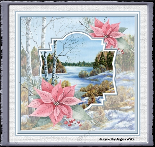 Winter scene and poinsettia 7x7