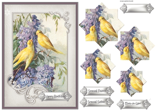 Yellow birds and lilac A5