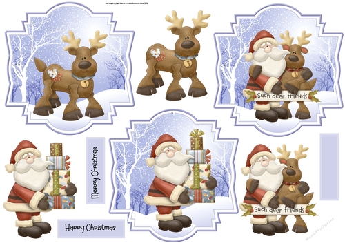 Santa and deer friends toppers
