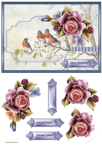 Birds and rose A5