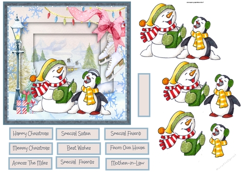 Snowman and penguin carol singers 6x6