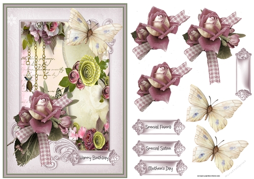 Vintage rose and butterfly A5