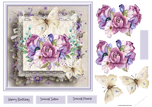 Mixed flowers and butterfly 7x7
