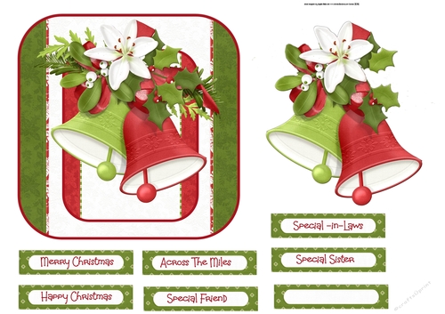 Christmas bells and holly 6x6