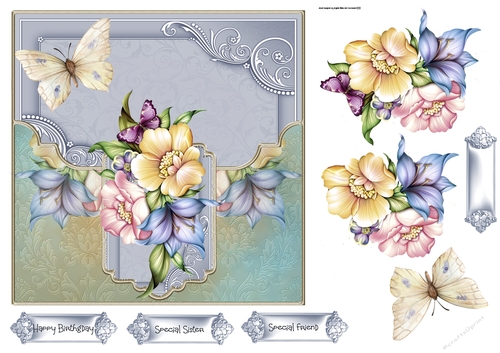 Summer flowers and butterfly 7x7
