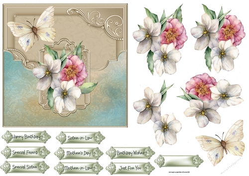 Spring flowers and butterfly 6x6