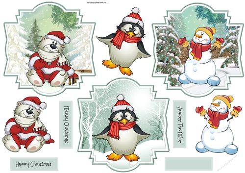 Christmas toppers, Bear, snowman, penguin