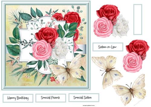 Butterfly and summer roses 7x7