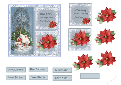 Winter house and poinsettia 5x5