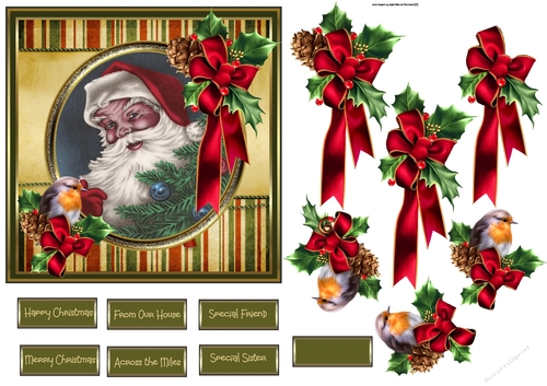 Festive Santa and robin 6x6