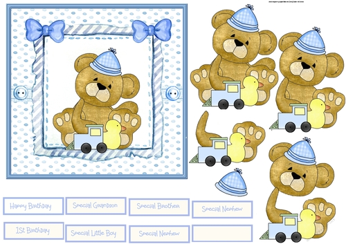 Baby boy bear first birthday 6x6