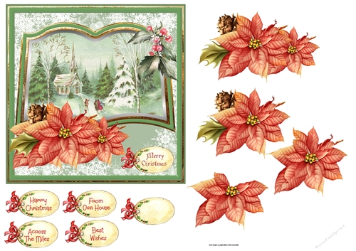 Christmas eve and poinsettia 6x6